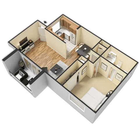 Floor plan for 1 bed, 1 bath, 700 sqft